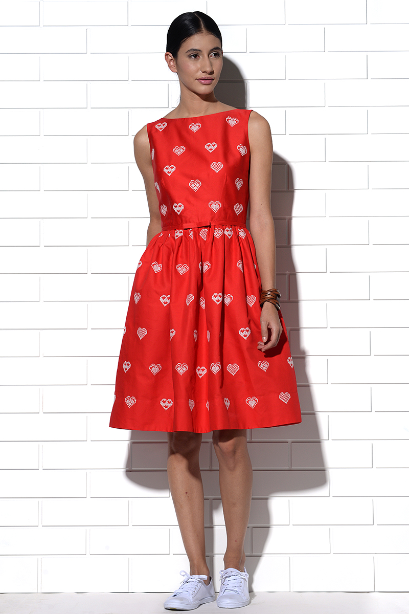 Rhodes red dress with hearts embroidery 